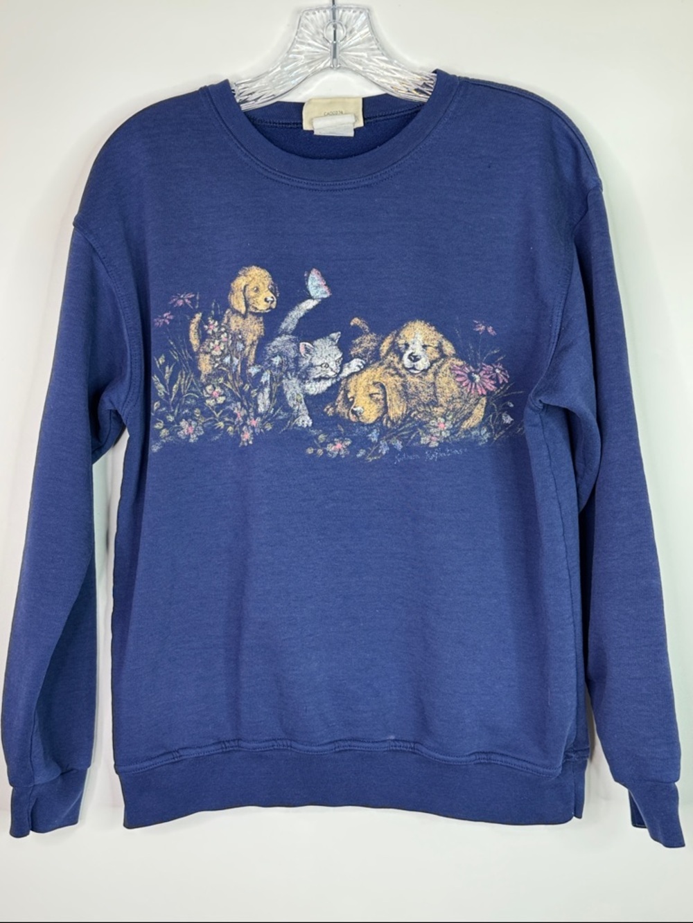 Vintage Northern Reflections Puppy Cat Navy Blue Crewneck Sweatshirt Size Medium